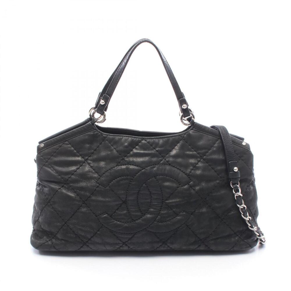 Chanel Coco Mark Matelassé 2-Way Shoulder Bag/Handbag, Leather, Women's, Black